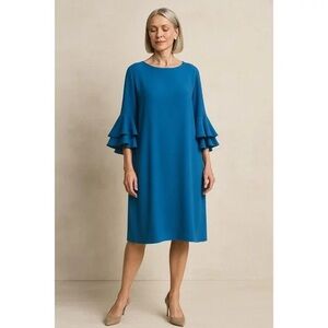 Soft Surroundings Blue Bell Sleeve Midi Dress Size S Shift Casual Office Church